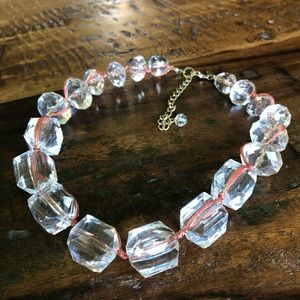 Clear Chunky Necklace with Salmon Colored Ribbon